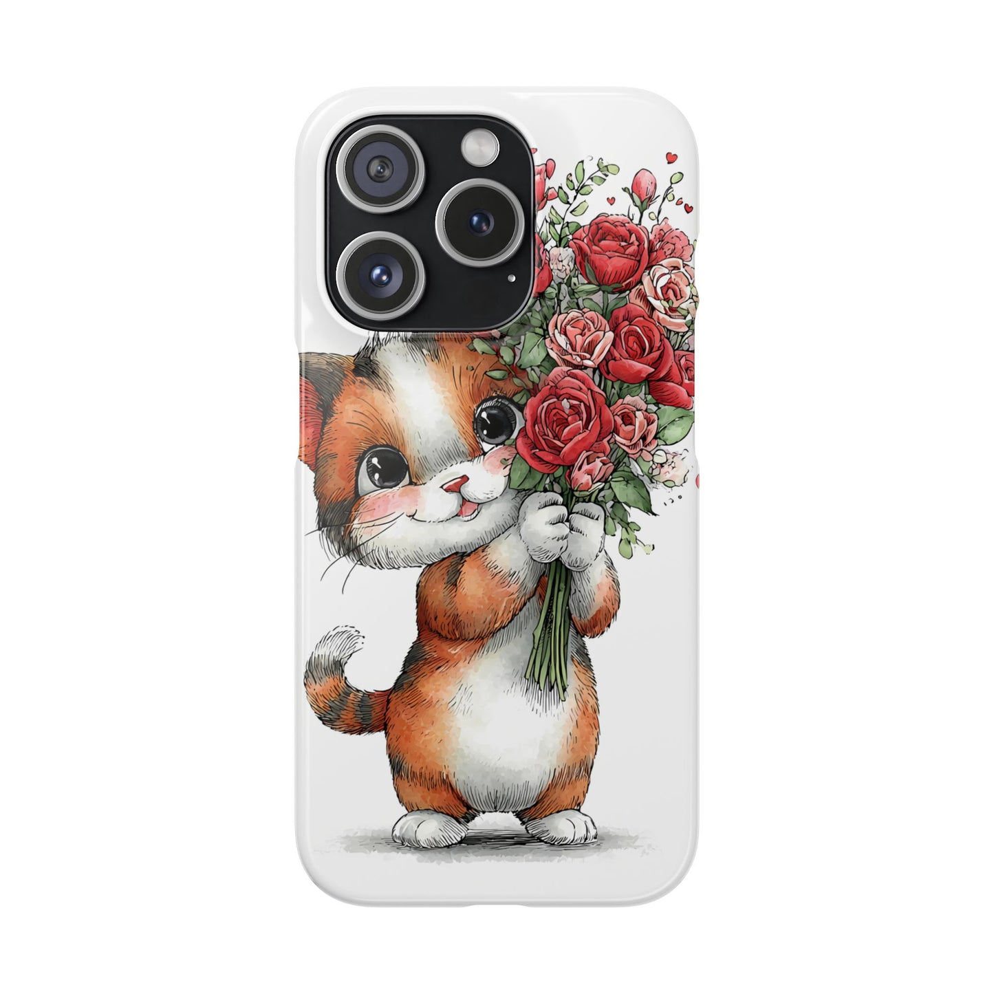 Cute Cat Snap Case with Floral Design, Pet Lovers Gift, Phone Protector for Valentine's Day, Cute Kitty Case, Animal Art Cover