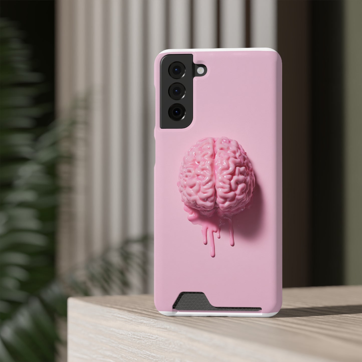 Brain Design Phone Case With Card Holder, Cute Tech Accessory, Unique Gift for Students, Stylish Phone Protection, Valentine's Day, Birthday