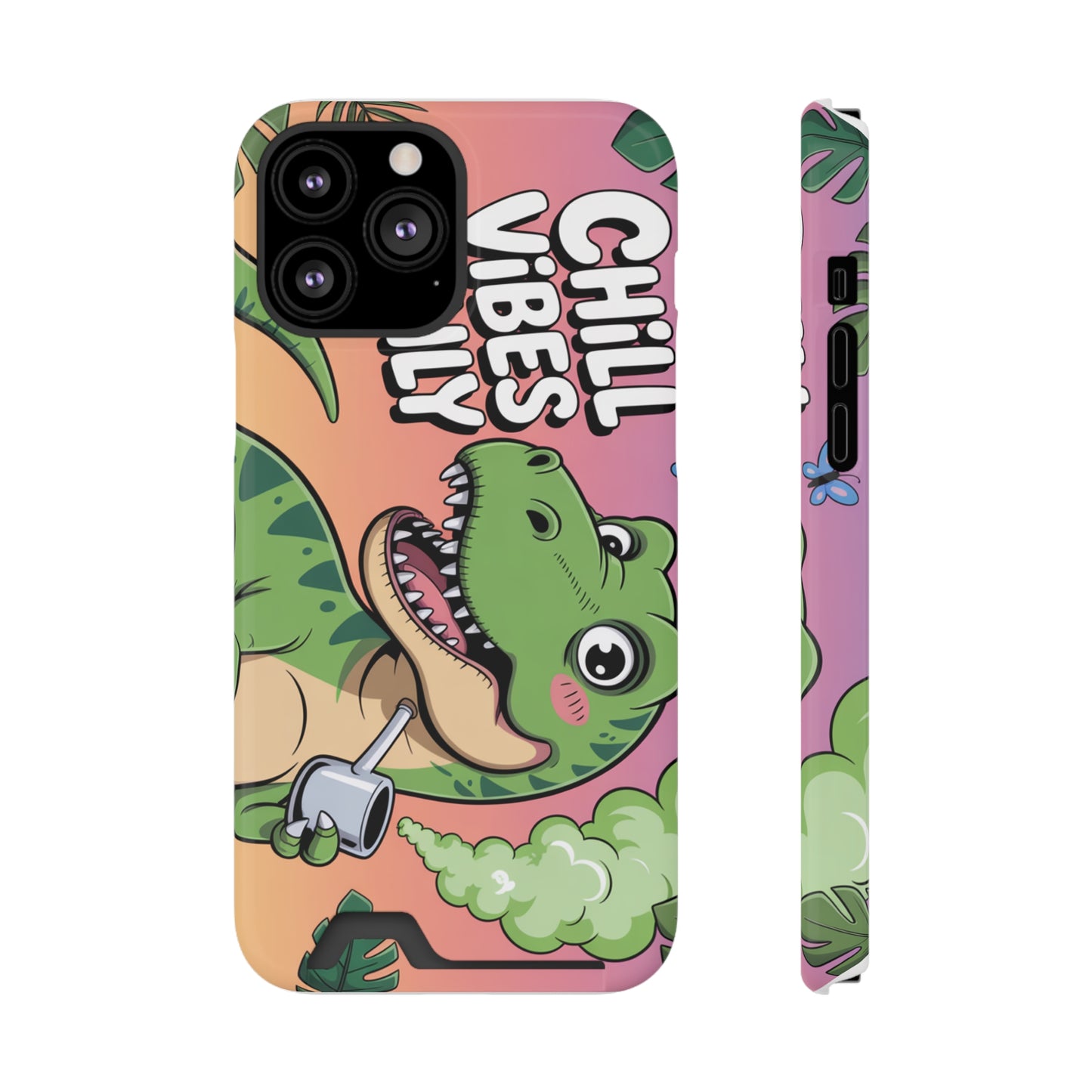 Chill Vibes Phone Case with Card Holder, Fun Dino Design for Teens, Cute Gift, Summer Vibes, Trendy Accessories