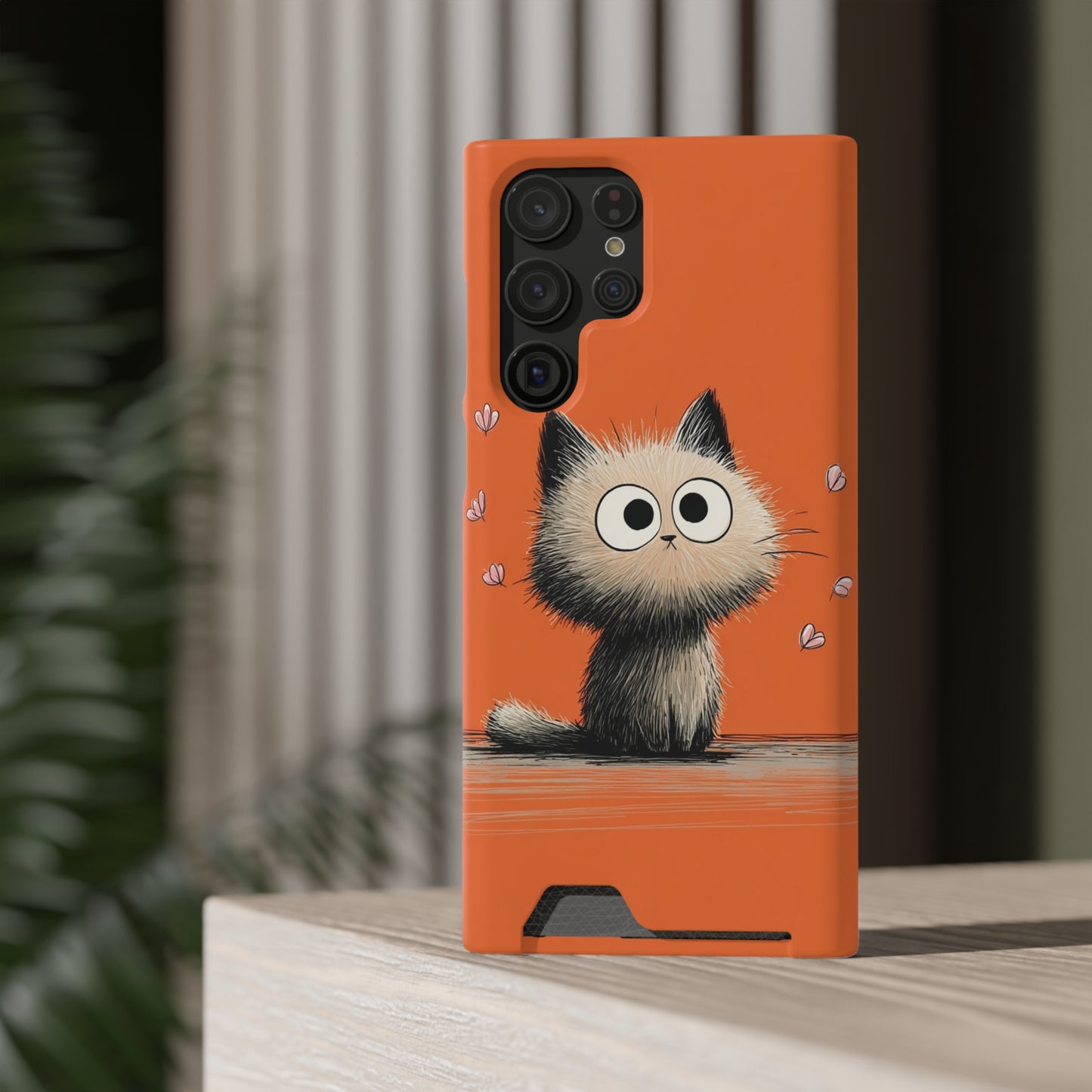 Cute Cat Phone Case with Card Holder, Playful Kitty Design, Pet Lover Gift, Cat Mom Accessory, Fun Birthday Present, Orange Cat Phone Case