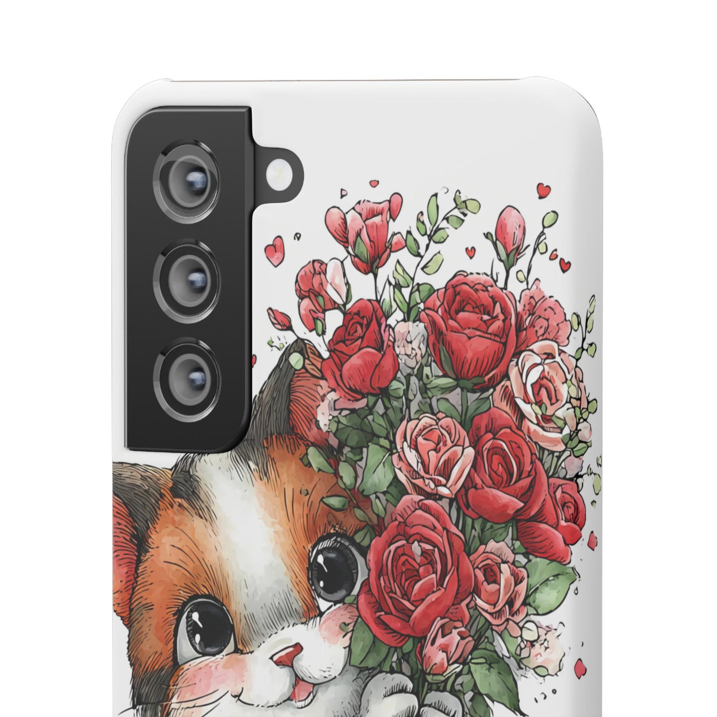 Cute Cat Snap Case with Floral Design, Pet Lovers Gift, Phone Protector for Valentine's Day, Cute Kitty Case, Animal Art Cover
