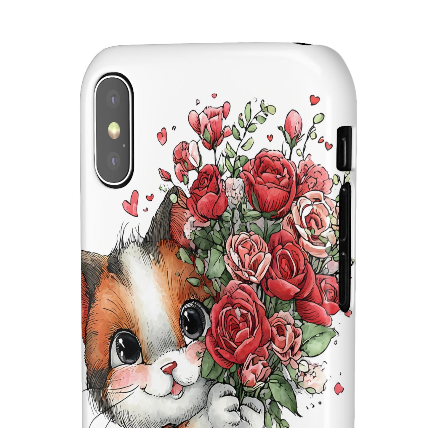 Cute Cat Snap Case with Floral Design, Pet Lovers Gift, Phone Protector for Valentine's Day, Cute Kitty Case, Animal Art Cover