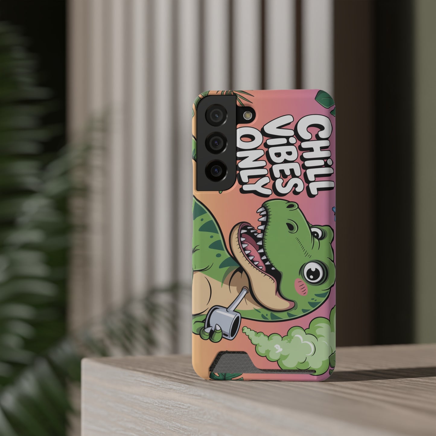 Chill Vibes Phone Case with Card Holder, Fun Dino Design for Teens, Cute Gift, Summer Vibes, Trendy Accessories