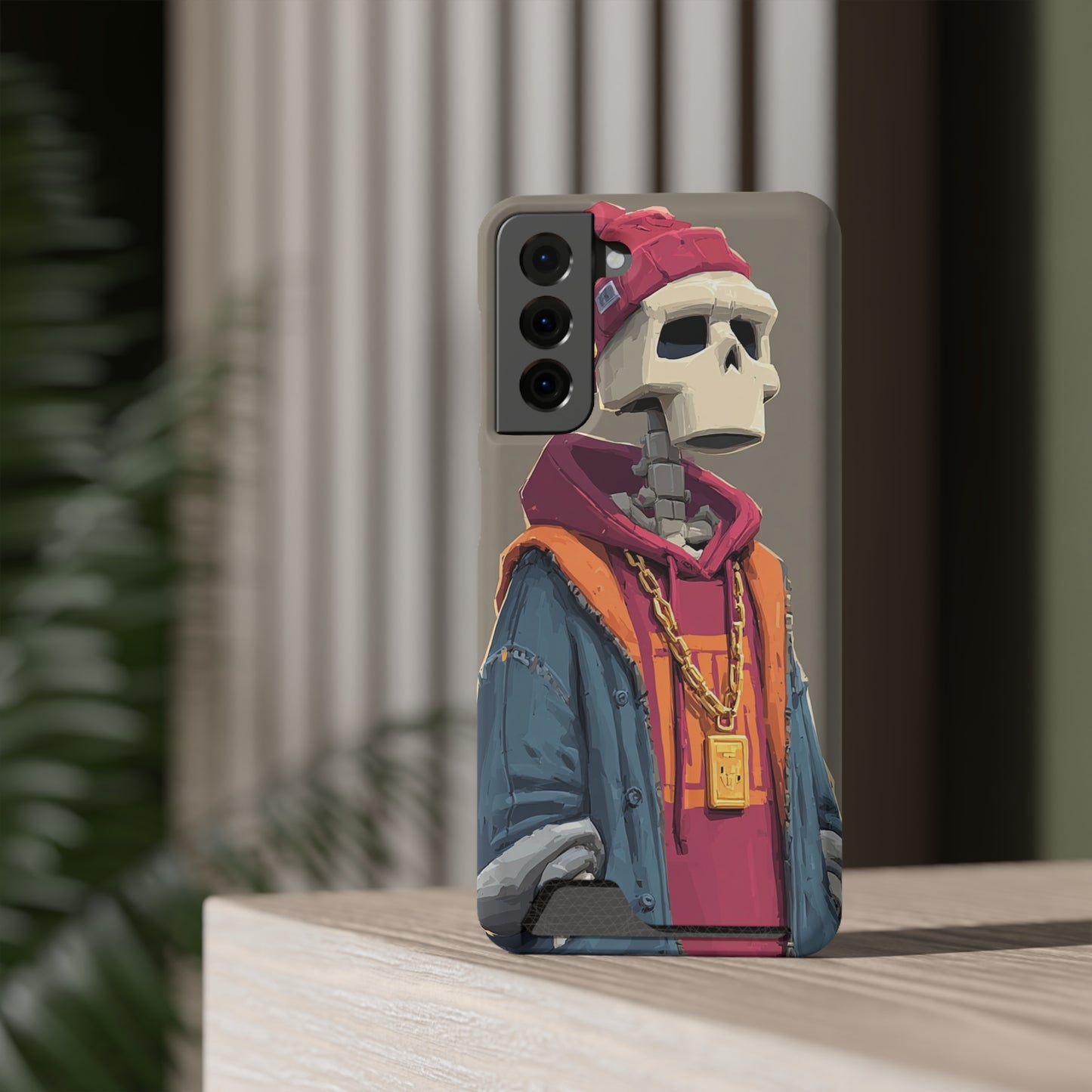 Stylish Skeleton Phone Case with Card Holder, Trendy Skull Case, Unique Gift for Tech Lovers, Halloween Decor, Everyday Use