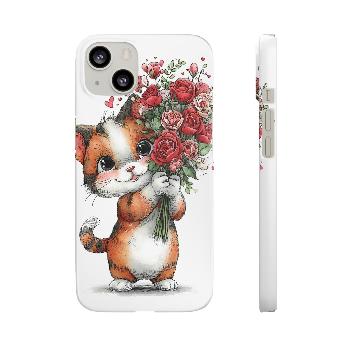 Cute Cat Snap Case with Floral Design, Pet Lovers Gift, Phone Protector for Valentine's Day, Cute Kitty Case, Animal Art Cover
