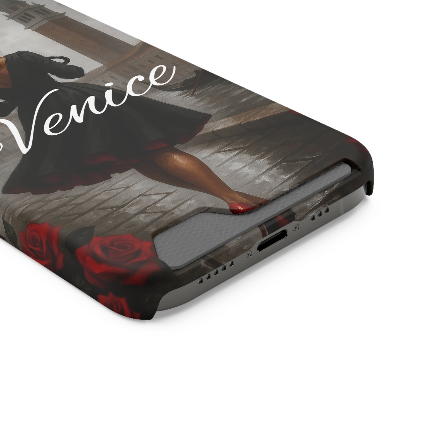 Phone Case With Card Holder, Venice Woman Design, Rainy Day Phone Wallet, Traveler Gift, Italian Art Accessory, Cute Cellphone Cover