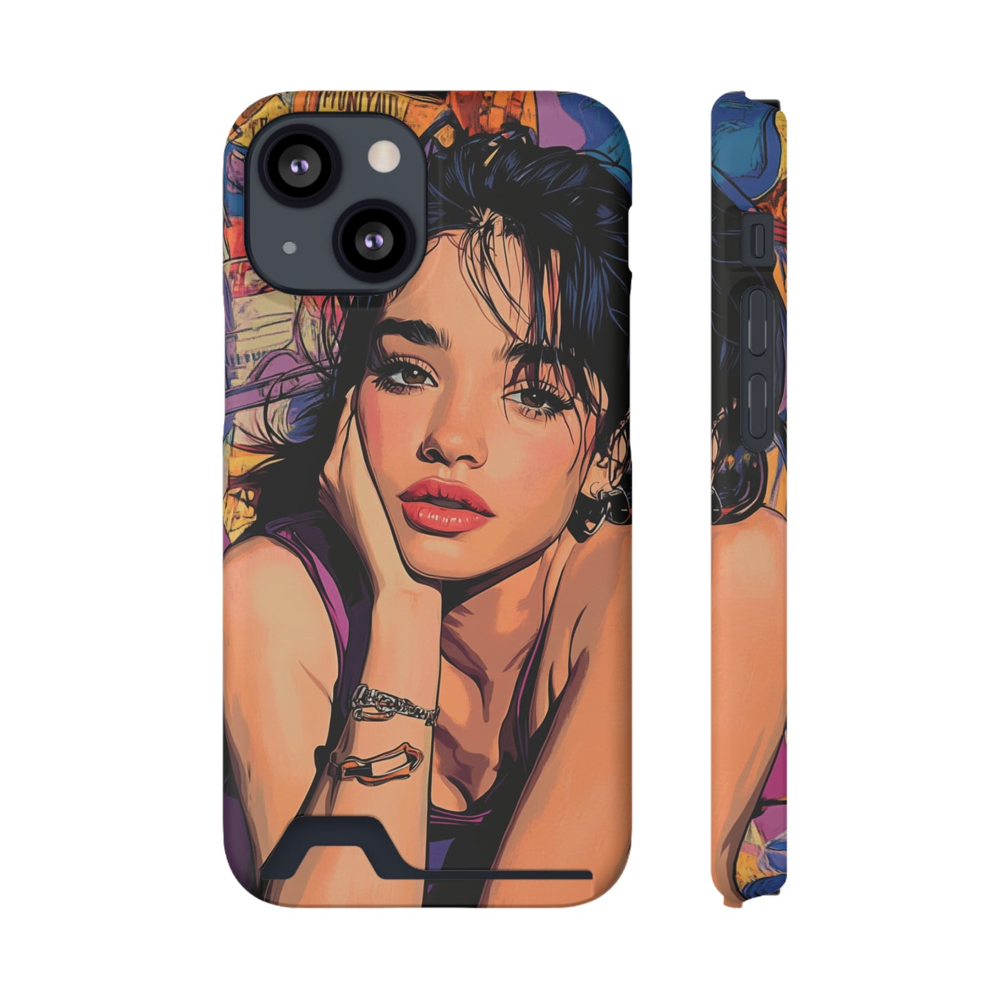 Vibrant Phone Case with Card Holder - Artistic Design for Fashion Lovers, Perfect Gift for Birthdays, Holidays, and Everyday Use