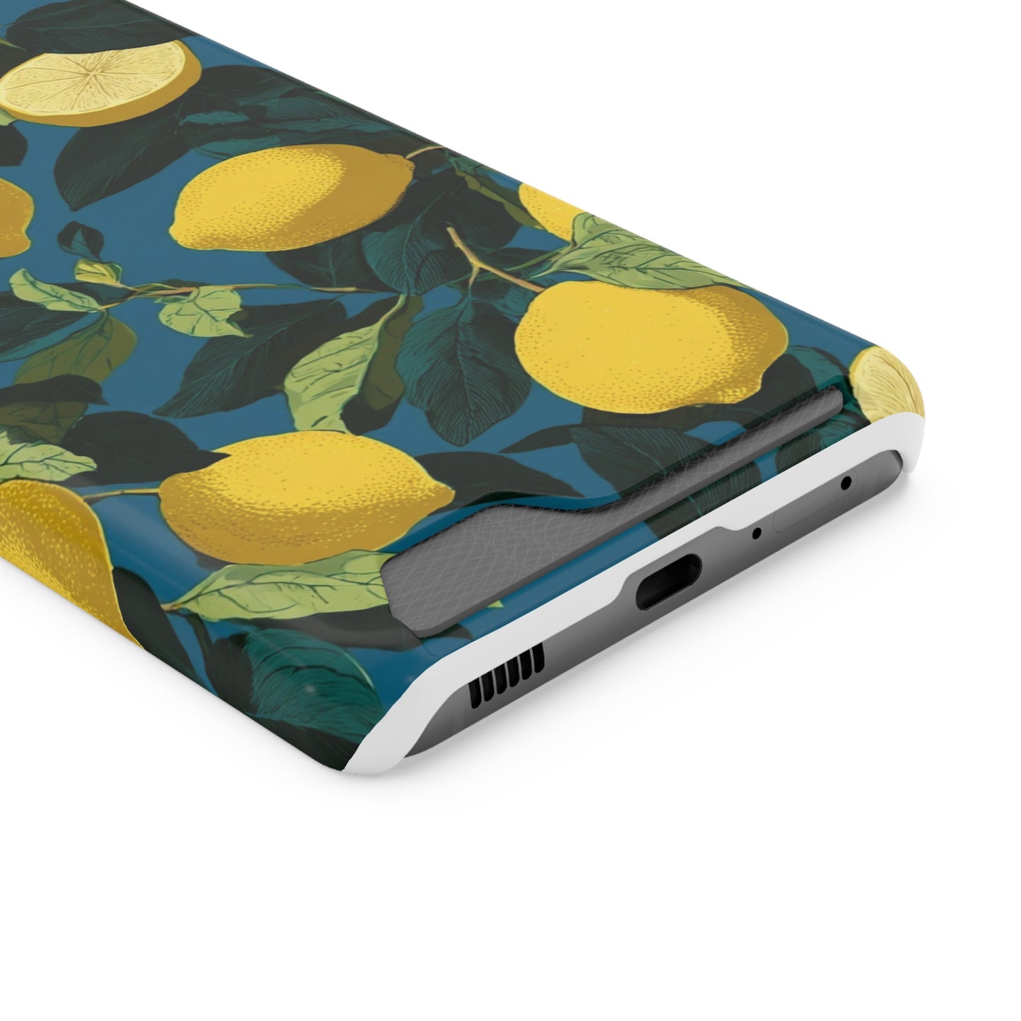 Lemon Print Phone Case with Card Holder, Chic Phone Accessory, Gift for Her, Cell Phone Cover, Summer Vibe, Floral Phone Case