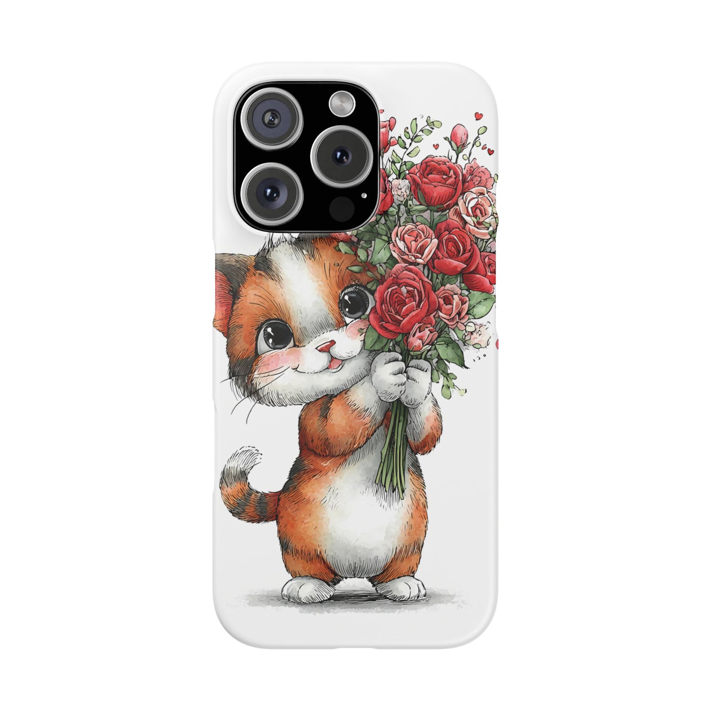 Cute Cat Snap Case with Floral Design, Pet Lovers Gift, Phone Protector for Valentine's Day, Cute Kitty Case, Animal Art Cover