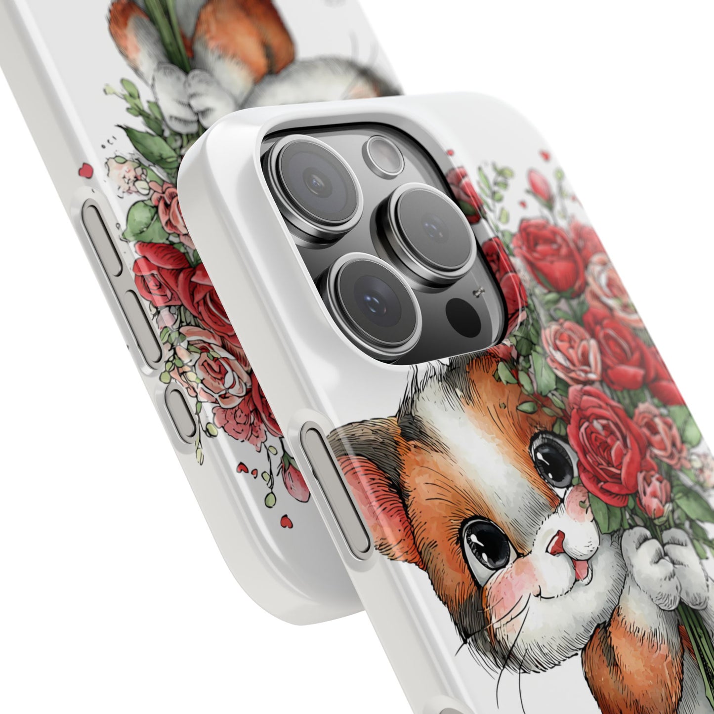 Cute Cat Snap Case with Floral Design, Pet Lovers Gift, Phone Protector for Valentine's Day, Cute Kitty Case, Animal Art Cover