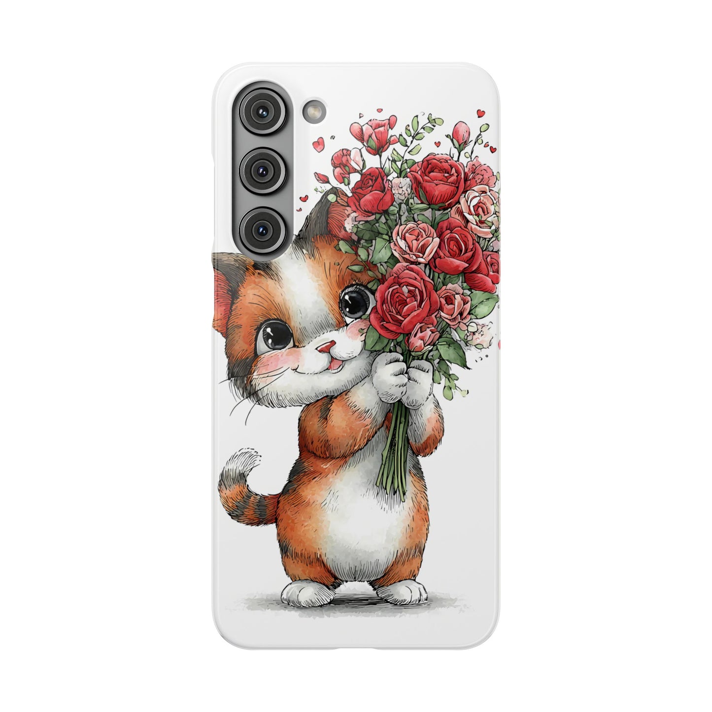 Cute Cat Snap Case with Floral Design, Pet Lovers Gift, Phone Protector for Valentine's Day, Cute Kitty Case, Animal Art Cover
