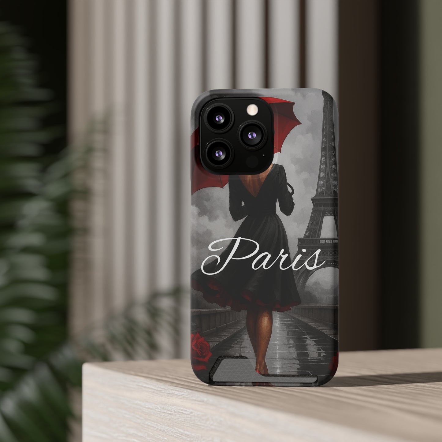 Elegant Parisian Phone Case with Card Holder, Stylish Gift for Travelers, Chic Accessory, Paris-themed, Practical Tech Holder