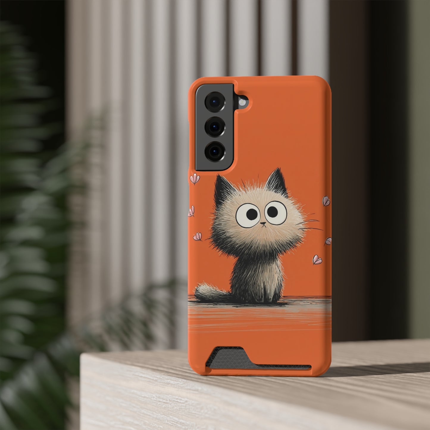 Cute Cat Phone Case with Card Holder, Playful Kitty Design, Pet Lover Gift, Cat Mom Accessory, Fun Birthday Present, Orange Cat Phone Case