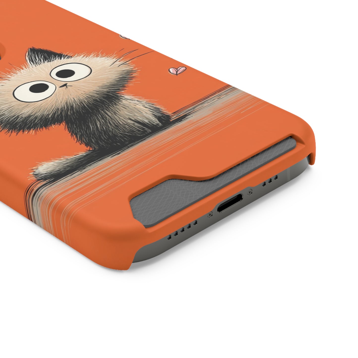 Cute Cat Phone Case with Card Holder, Playful Kitty Design, Pet Lover Gift, Cat Mom Accessory, Fun Birthday Present, Orange Cat Phone Case
