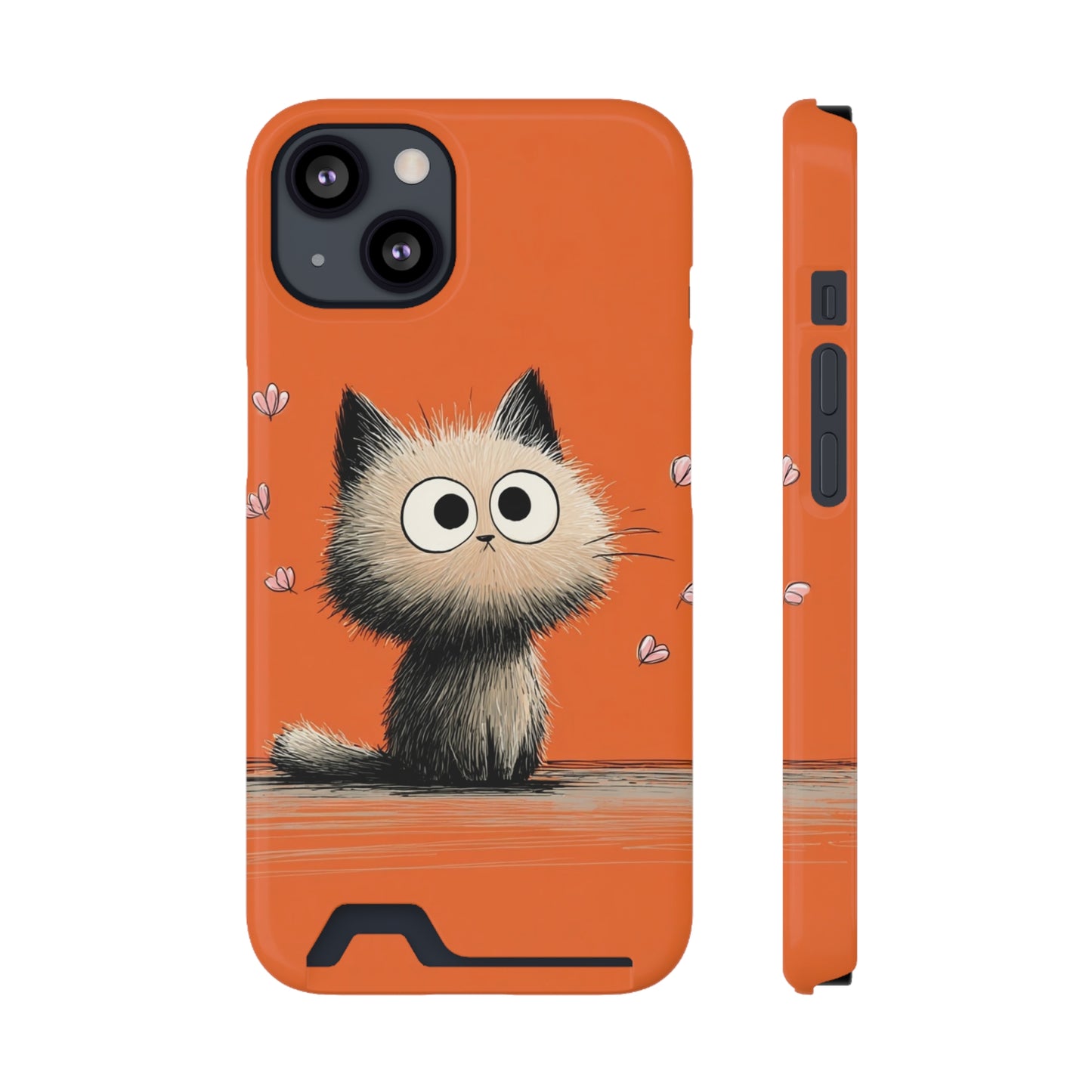 Cute Cat Phone Case with Card Holder, Playful Kitty Design, Pet Lover Gift, Cat Mom Accessory, Fun Birthday Present, Orange Cat Phone Case