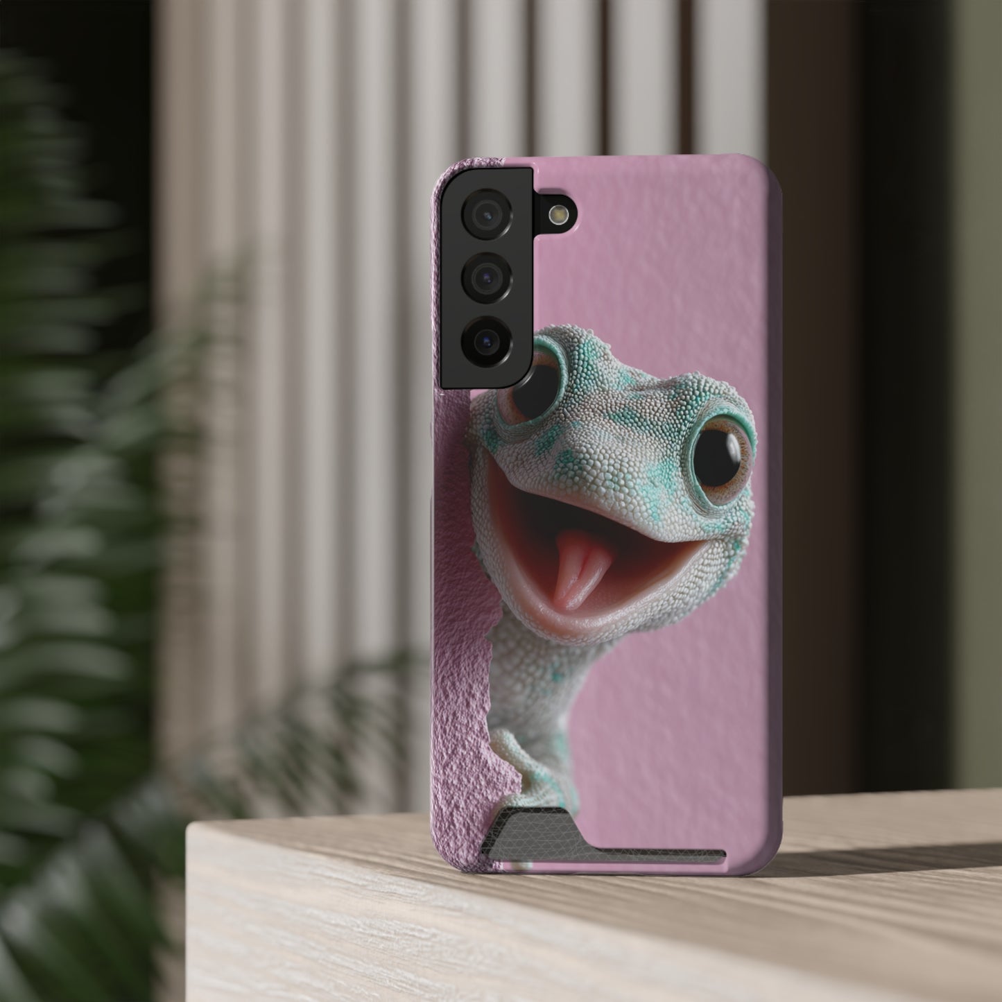 Fun Gecko Phone Case with Card Holder, Cute Cell Phone Accessory, Animal Lover Gift, Party Favor, Unique Phone Cover