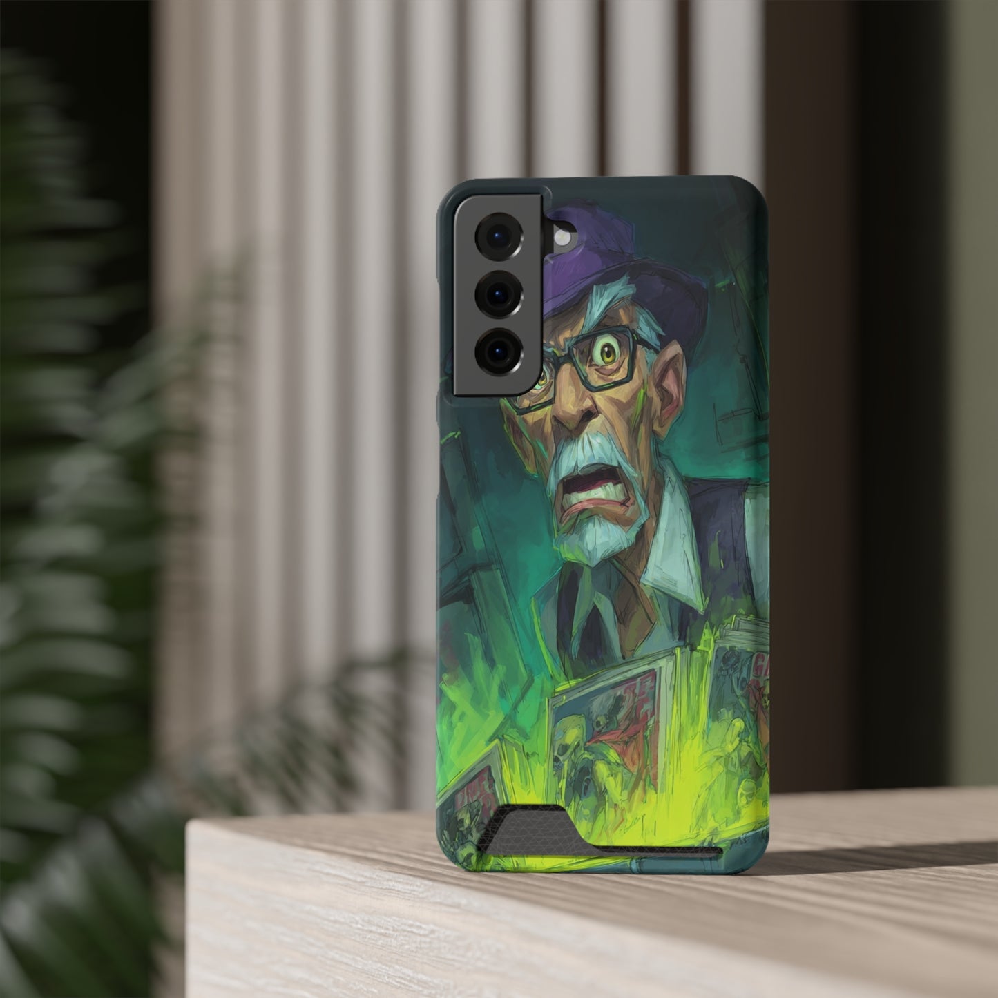 Spooky Illustrated Phone Case with Card Holder, Halloween Accessory, Unique Gift for Horror Fans, Stylish Phone Cover, Functional & Fun