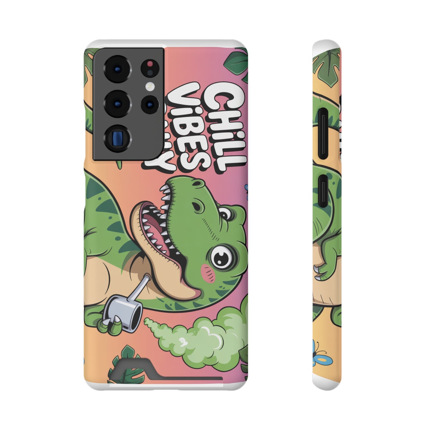 Chill Vibes Phone Case with Card Holder, Fun Dino Design for Teens, Cute Gift, Summer Vibes, Trendy Accessories