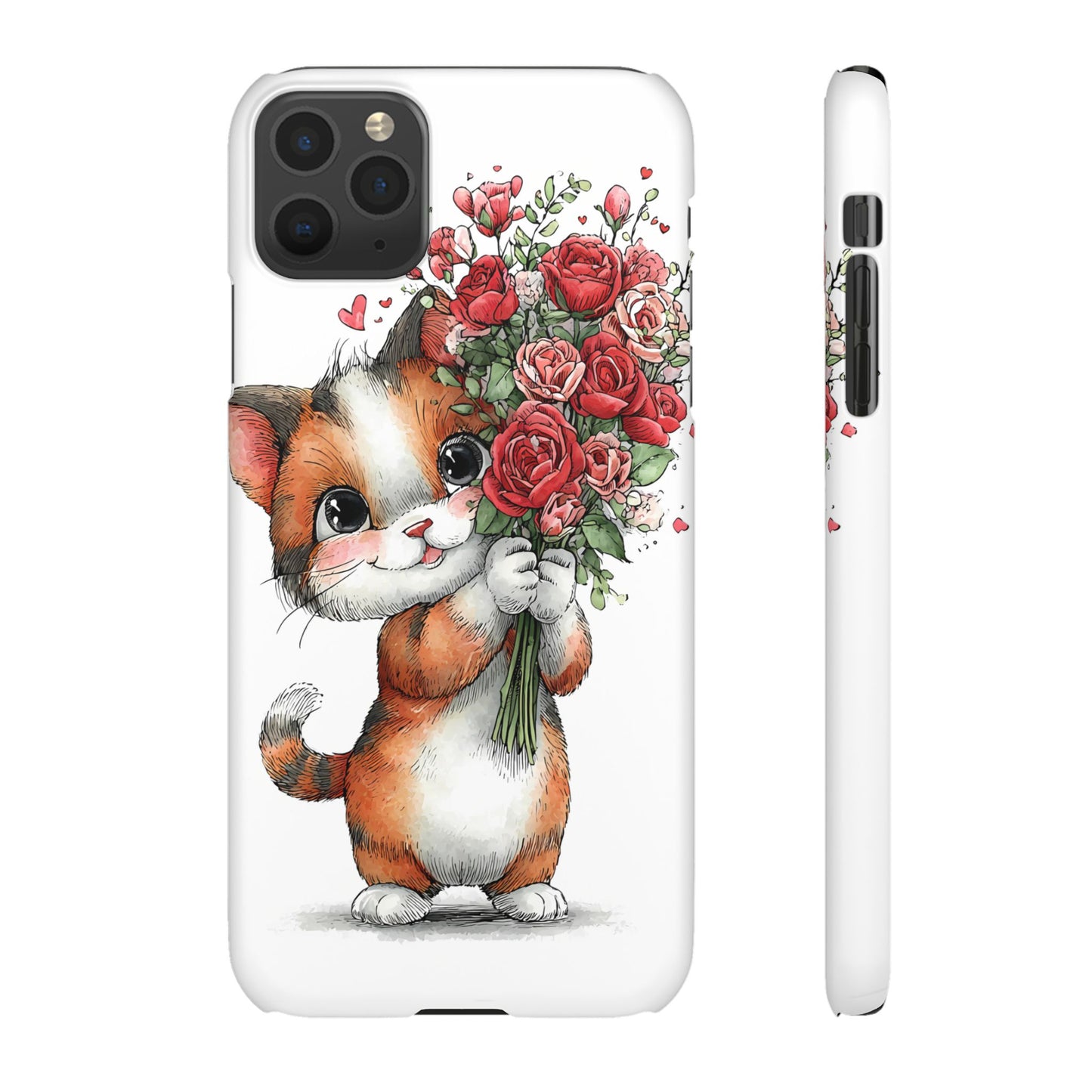Cute Cat Snap Case with Floral Design, Pet Lovers Gift, Phone Protector for Valentine's Day, Cute Kitty Case, Animal Art Cover