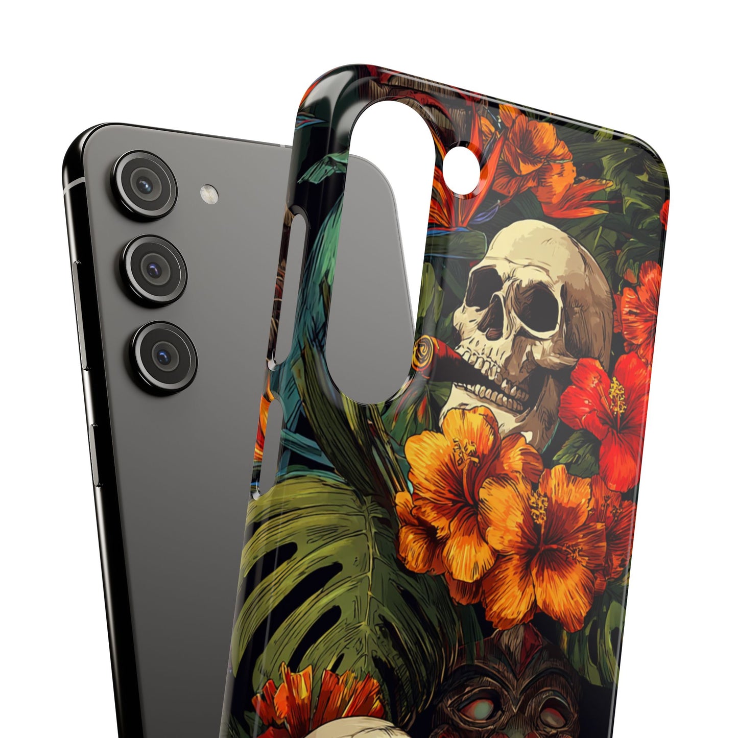 Tropical Skull Phone Case - Vibrant Floral Design, Skull Case for iPhone, Unique Tropical Art, Gift for Beach Lovers, Halloween Decor