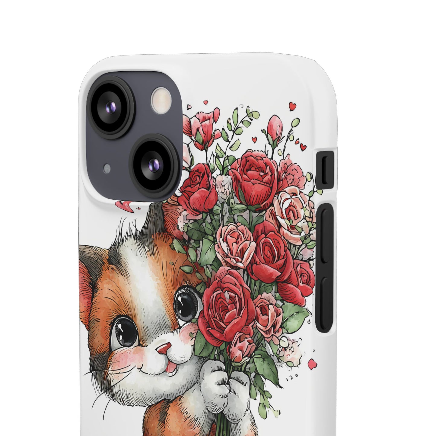 Cute Cat Snap Case with Floral Design, Pet Lovers Gift, Phone Protector for Valentine's Day, Cute Kitty Case, Animal Art Cover
