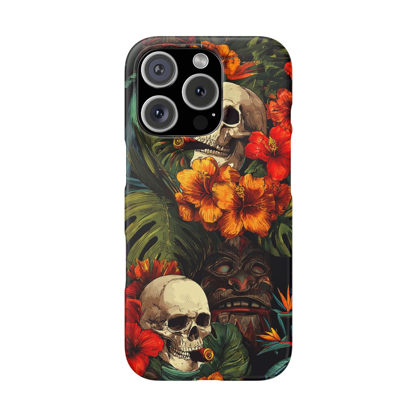 Tropical Skull Phone Case - Vibrant Floral Design, Skull Case for iPhone, Unique Tropical Art, Gift for Beach Lovers, Halloween Decor