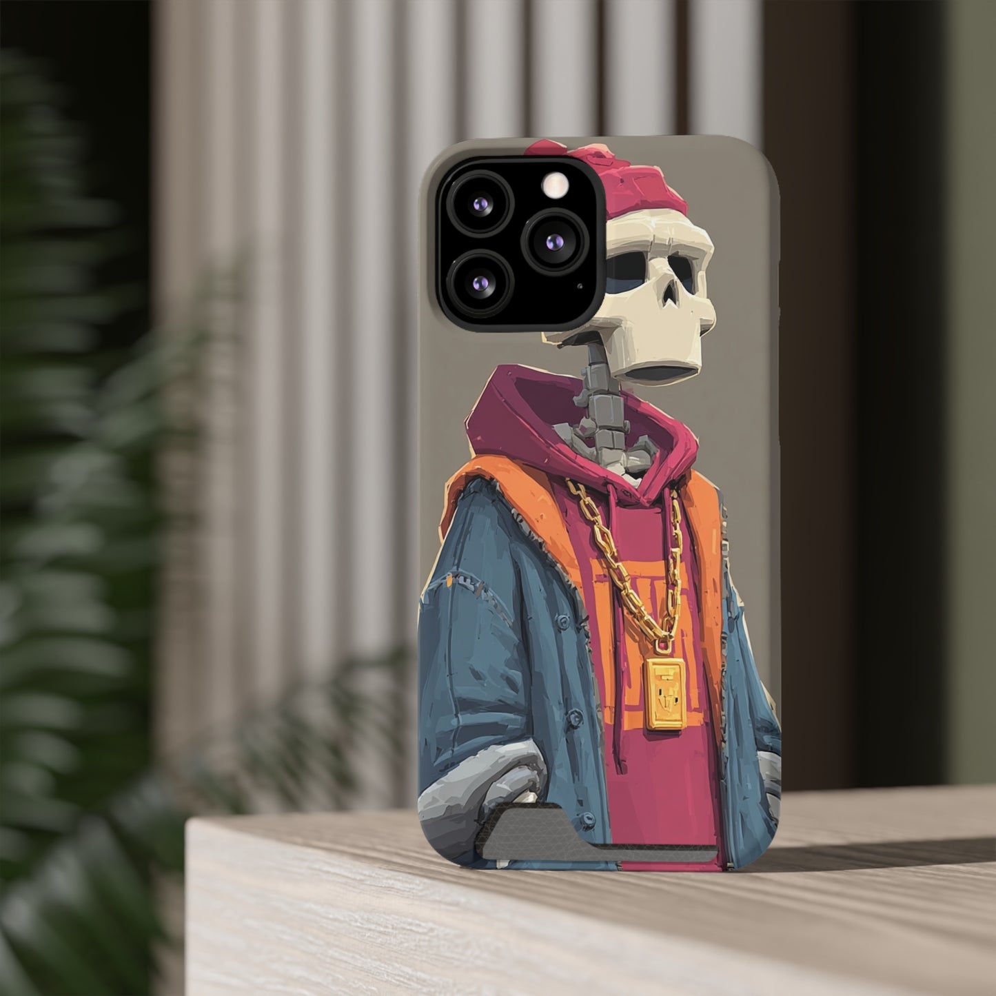 Stylish Skeleton Phone Case with Card Holder, Trendy Skull Case, Unique Gift for Tech Lovers, Halloween Decor, Everyday Use