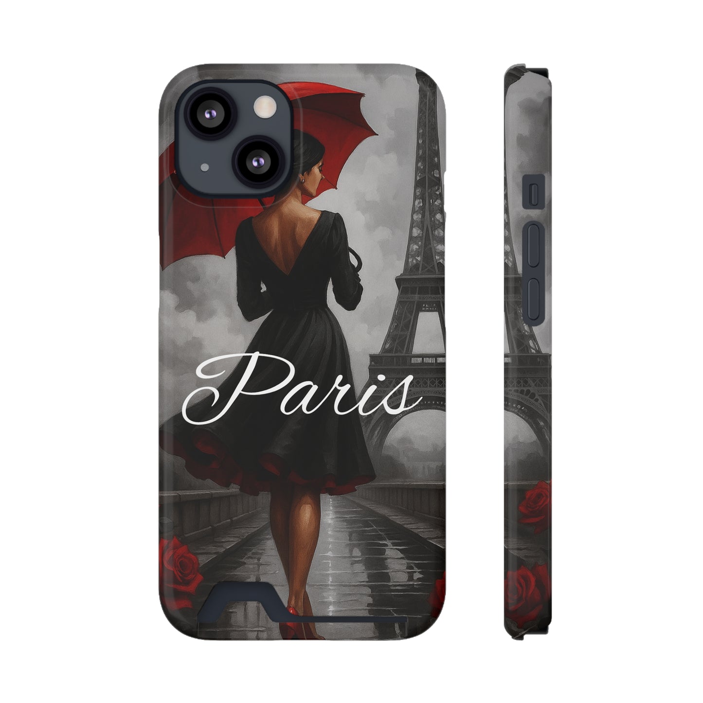 Elegant Parisian Phone Case with Card Holder, Stylish Gift for Travelers, Chic Accessory, Paris-themed, Practical Tech Holder