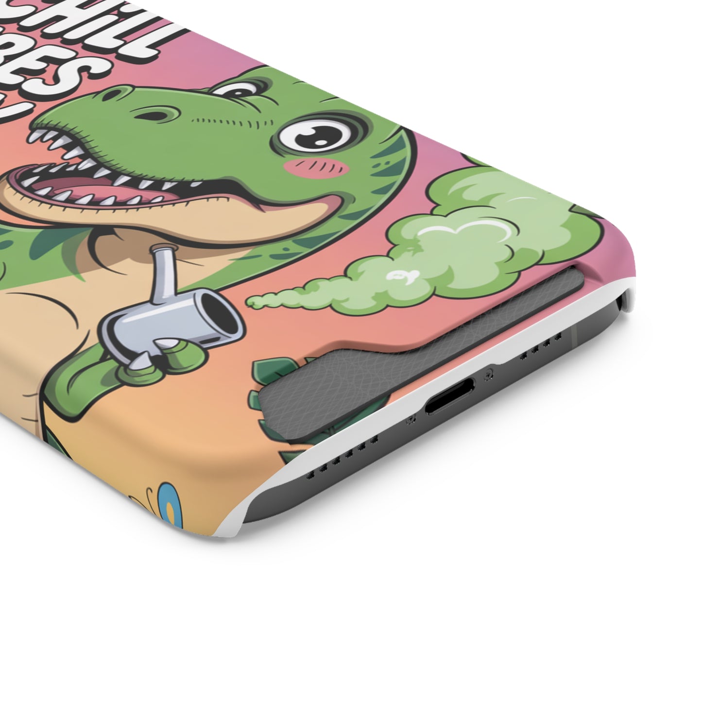 Chill Vibes Phone Case with Card Holder, Fun Dino Design for Teens, Cute Gift, Summer Vibes, Trendy Accessories
