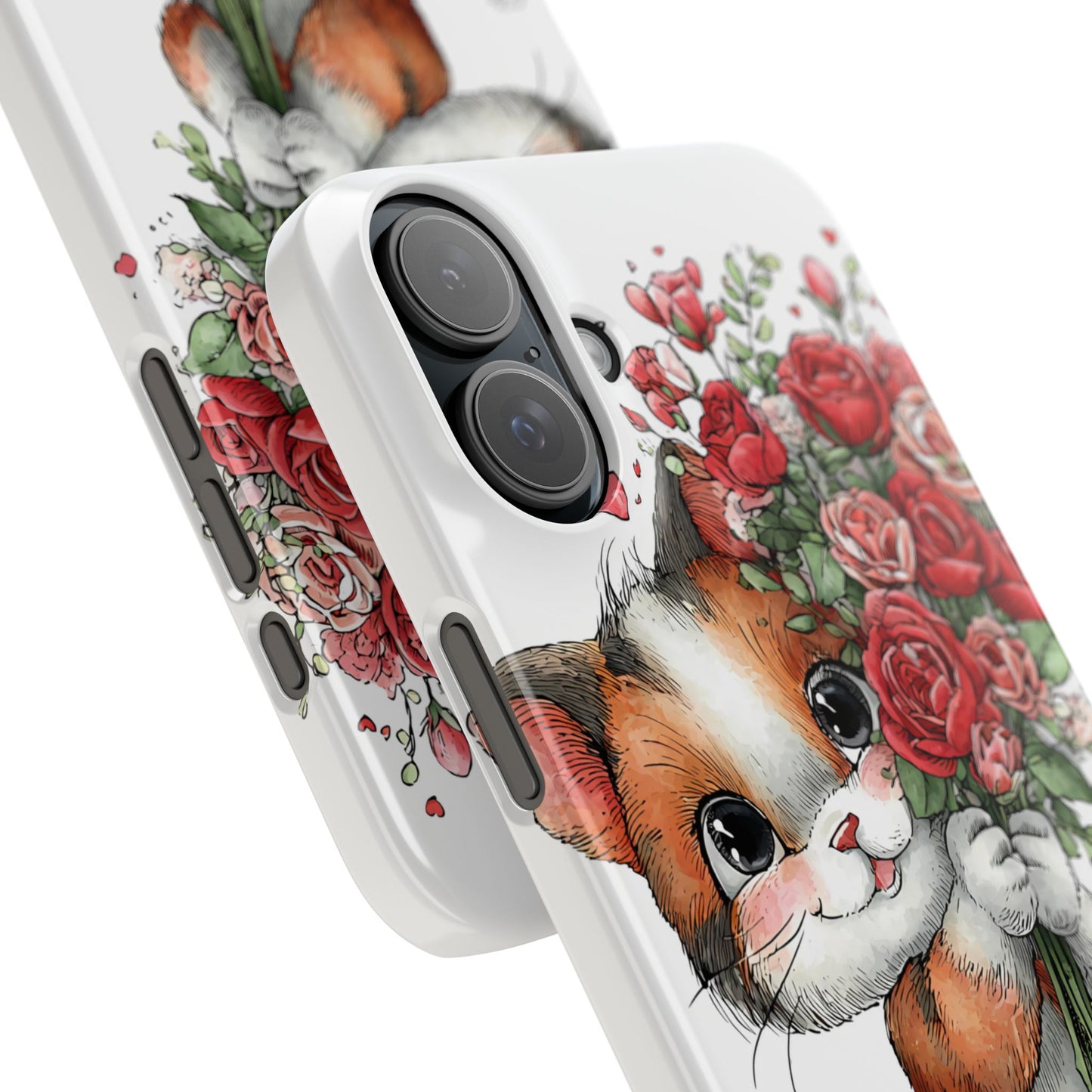 Cute Cat Snap Case with Floral Design, Pet Lovers Gift, Phone Protector for Valentine's Day, Cute Kitty Case, Animal Art Cover