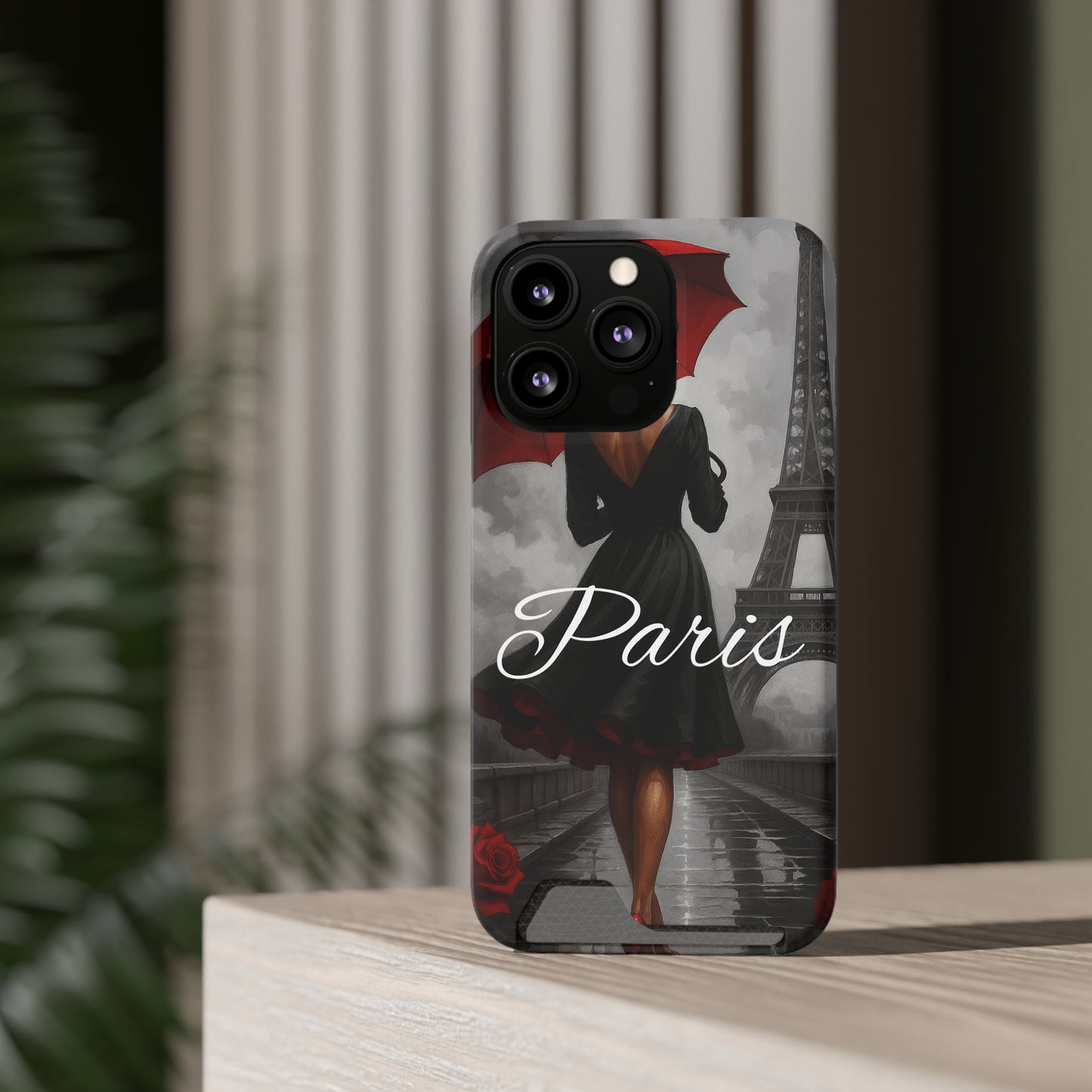 Elegant Parisian Phone Case with Card Holder, Stylish Gift for Travelers, Chic Accessory, Paris-themed, Practical Tech Holder