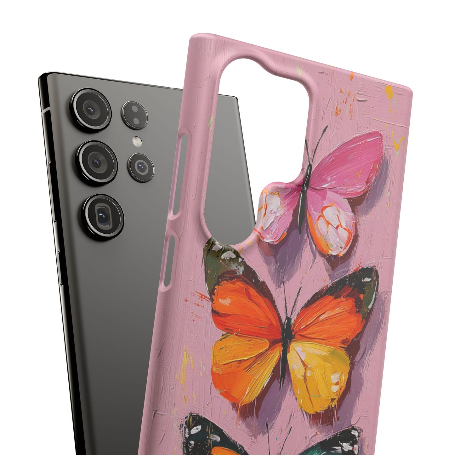 Pink Butterfly Snap Case Cover For iPhone and Samsung