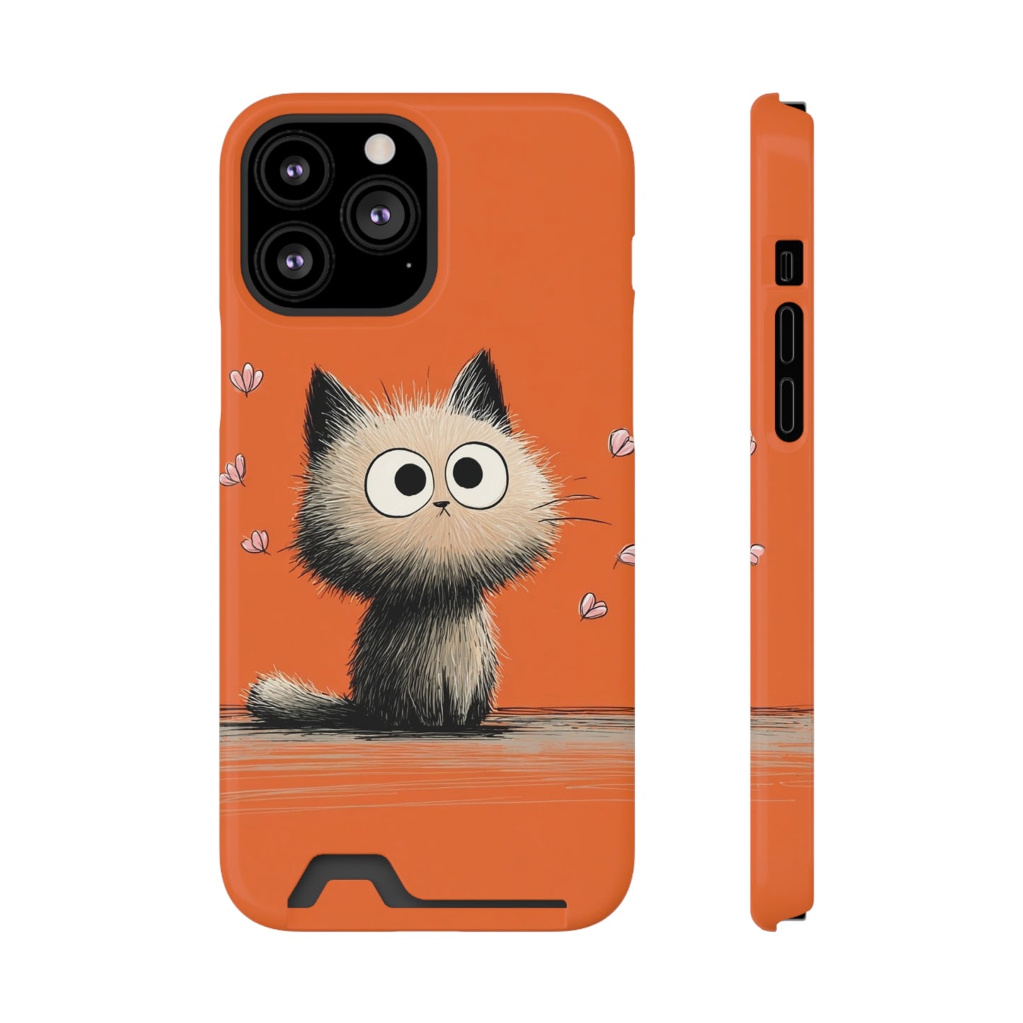 Cute Cat Phone Case with Card Holder, Playful Kitty Design, Pet Lover Gift, Cat Mom Accessory, Fun Birthday Present, Orange Cat Phone Case