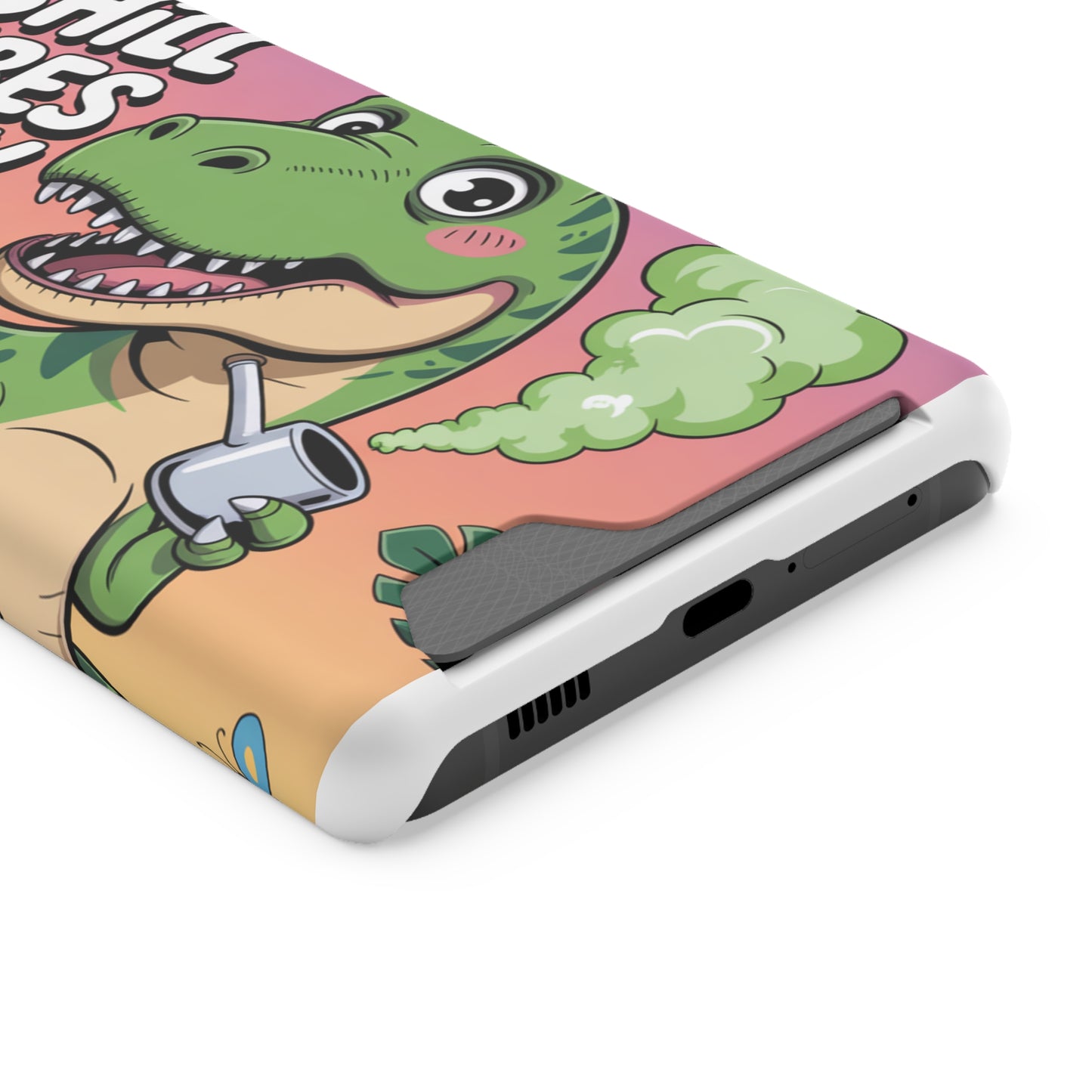 Chill Vibes Phone Case with Card Holder, Fun Dino Design for Teens, Cute Gift, Summer Vibes, Trendy Accessories