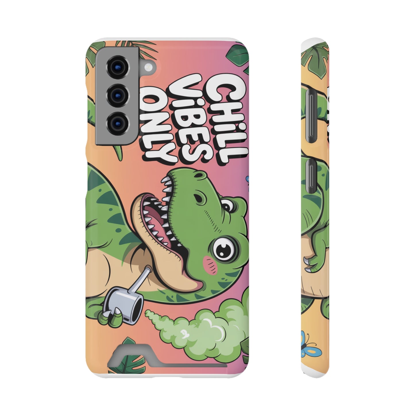Chill Vibes Phone Case with Card Holder, Fun Dino Design for Teens, Cute Gift, Summer Vibes, Trendy Accessories