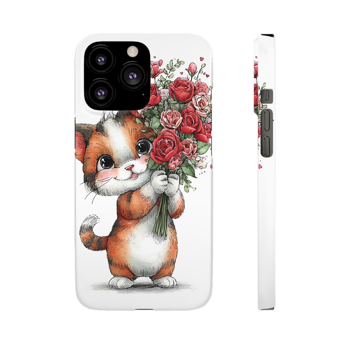 Cute Cat Snap Case with Floral Design, Pet Lovers Gift, Phone Protector for Valentine's Day, Cute Kitty Case, Animal Art Cover