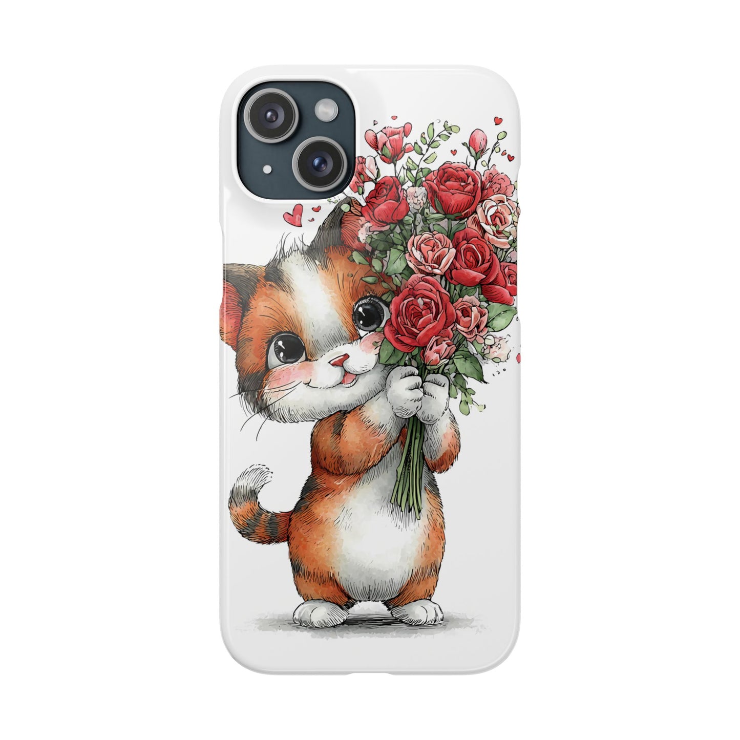 Cute Cat Snap Case with Floral Design, Pet Lovers Gift, Phone Protector for Valentine's Day, Cute Kitty Case, Animal Art Cover