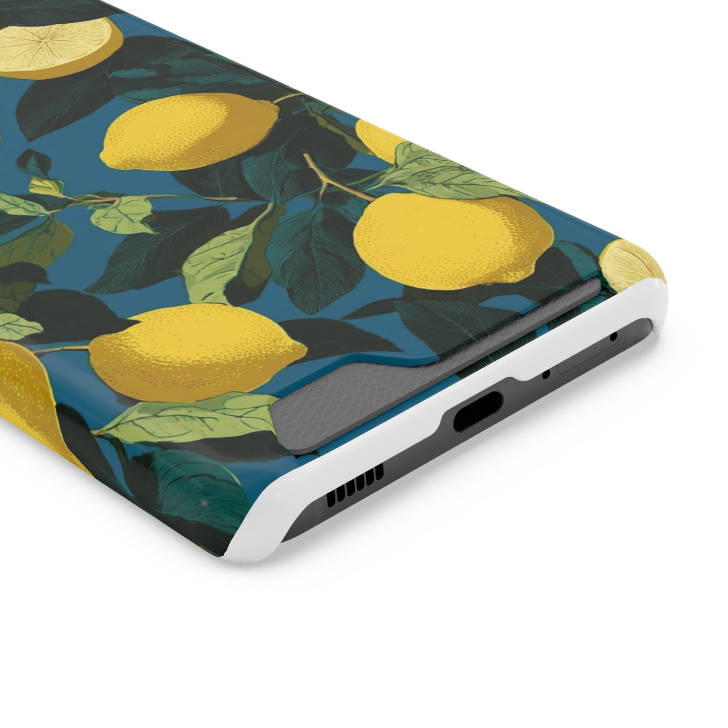 Lemon Print Phone Case with Card Holder, Chic Phone Accessory, Gift for Her, Cell Phone Cover, Summer Vibe, Floral Phone Case