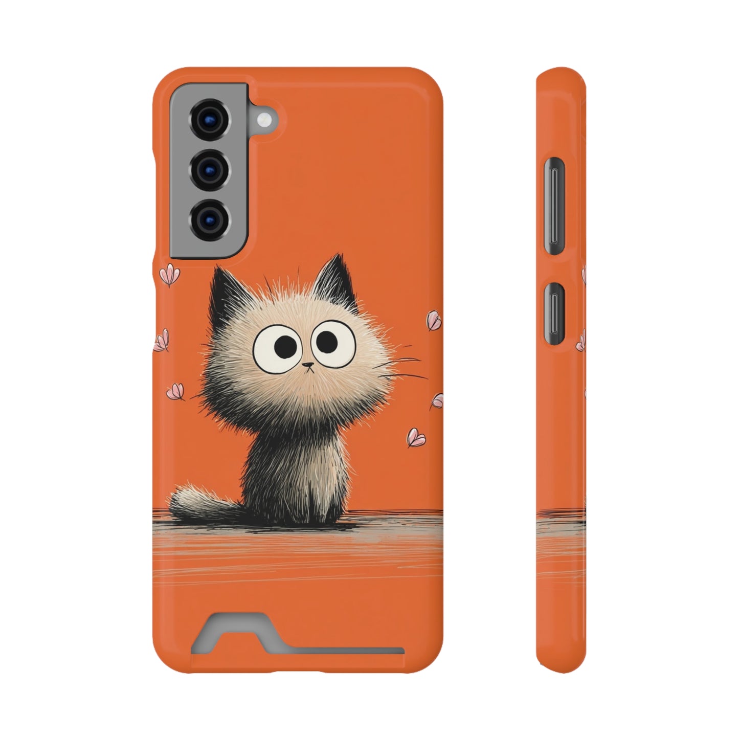 Cute Cat Phone Case with Card Holder, Playful Kitty Design, Pet Lover Gift, Cat Mom Accessory, Fun Birthday Present, Orange Cat Phone Case