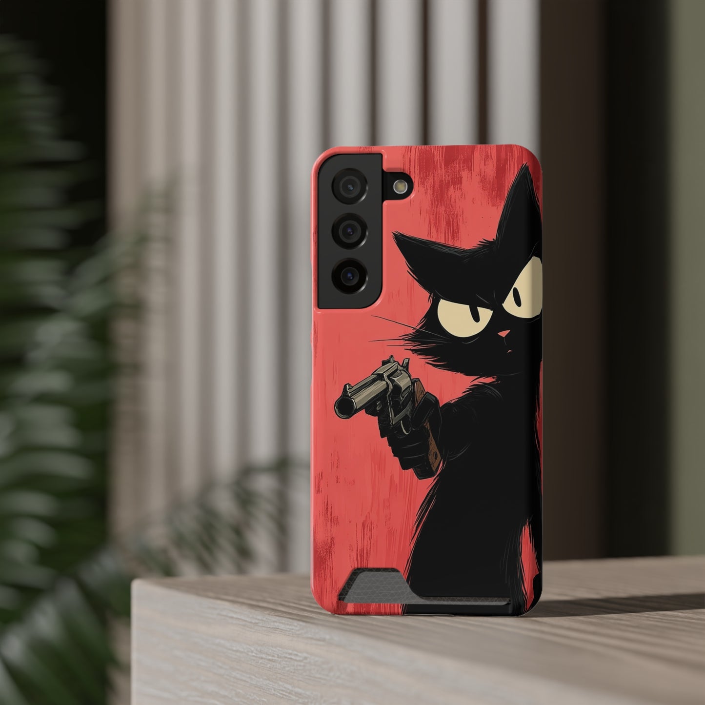 Stylish Catfather Phone Case with Card Holder - Cartoon Cat Art, Cat Lovers Gift, Functional Phone Accessory, Perfect for Any Occasion