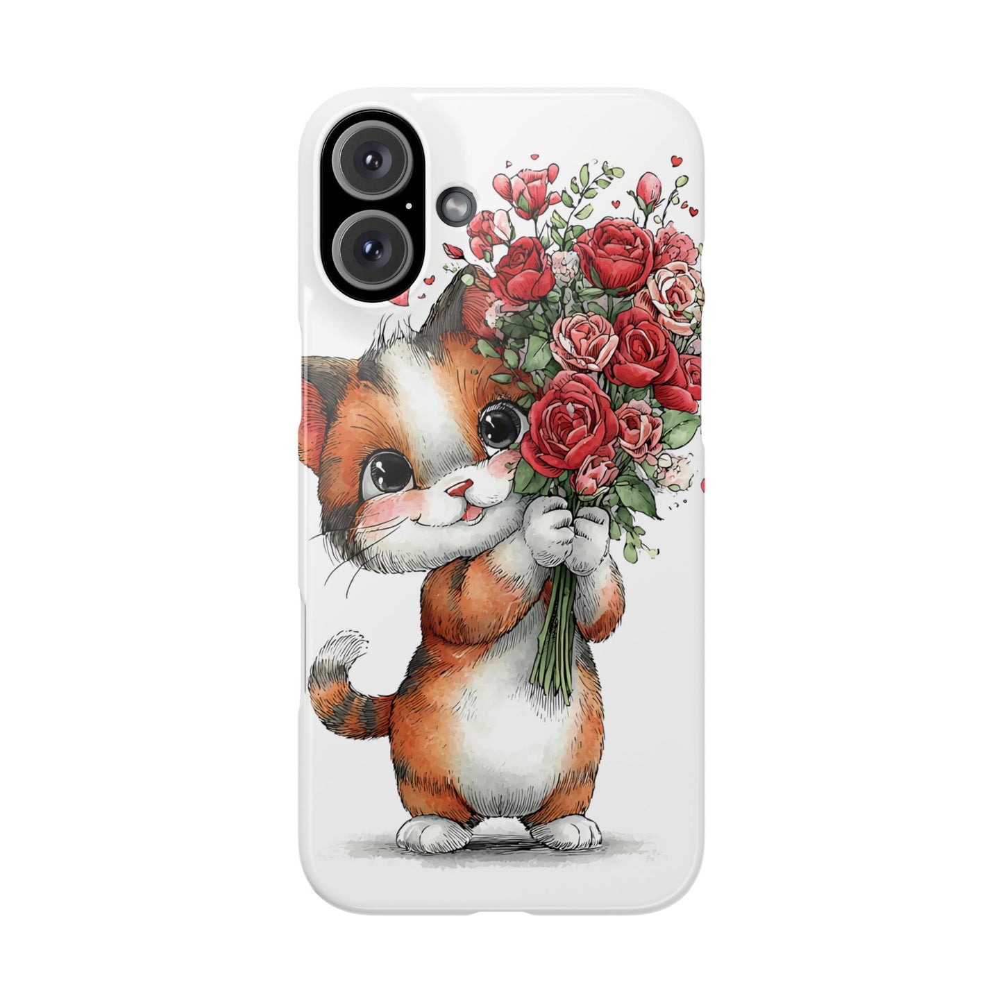 Cute Cat Snap Case with Floral Design, Pet Lovers Gift, Phone Protector for Valentine's Day, Cute Kitty Case, Animal Art Cover