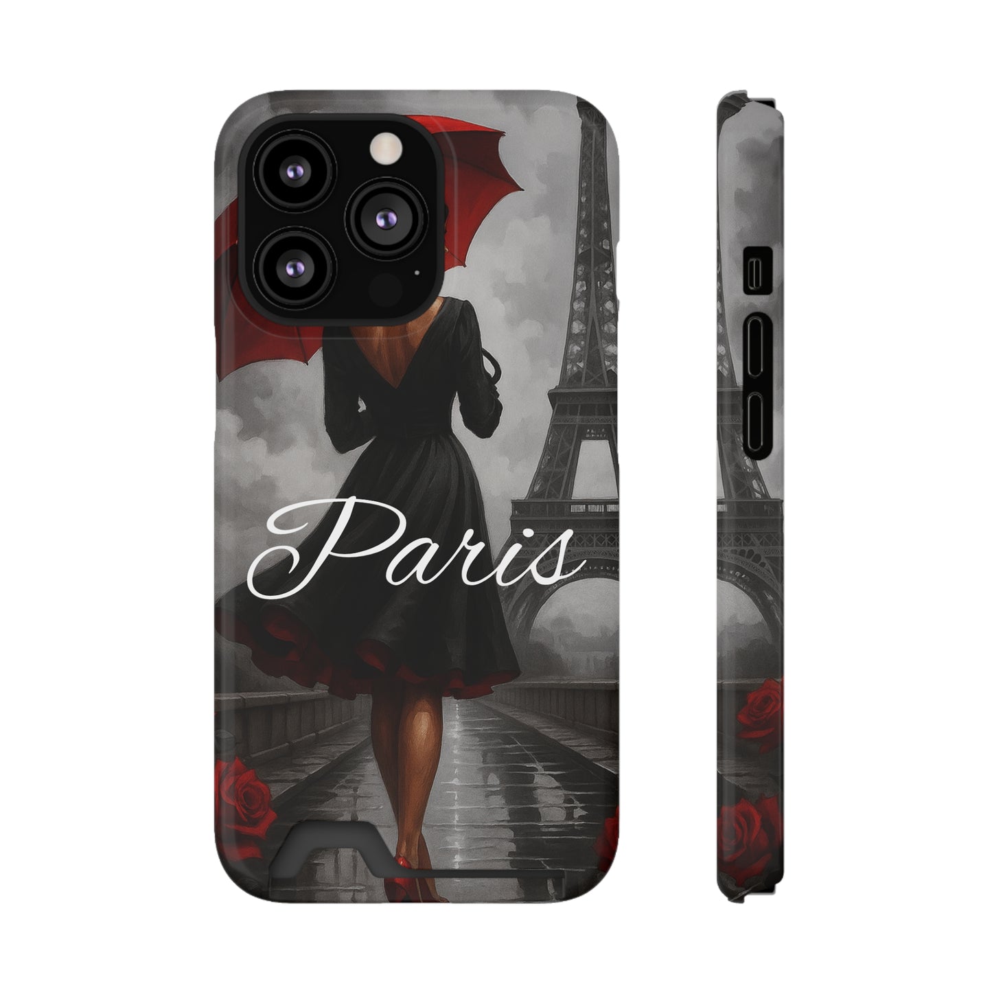 Elegant Parisian Phone Case with Card Holder, Stylish Gift for Travelers, Chic Accessory, Paris-themed, Practical Tech Holder