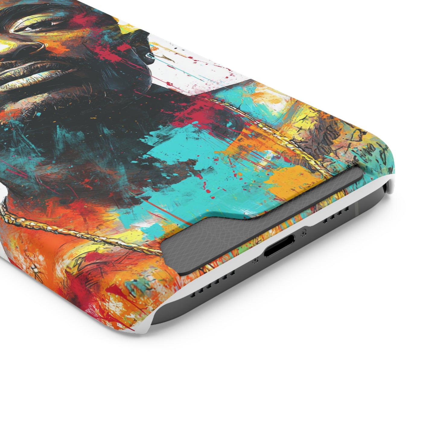 Vibrant Phone Case with Card Holder, Abstract Art Phone Cover, Stylish Smartphone Case, Unique Gift for Music Lovers, Hip-Hop Inspired Case