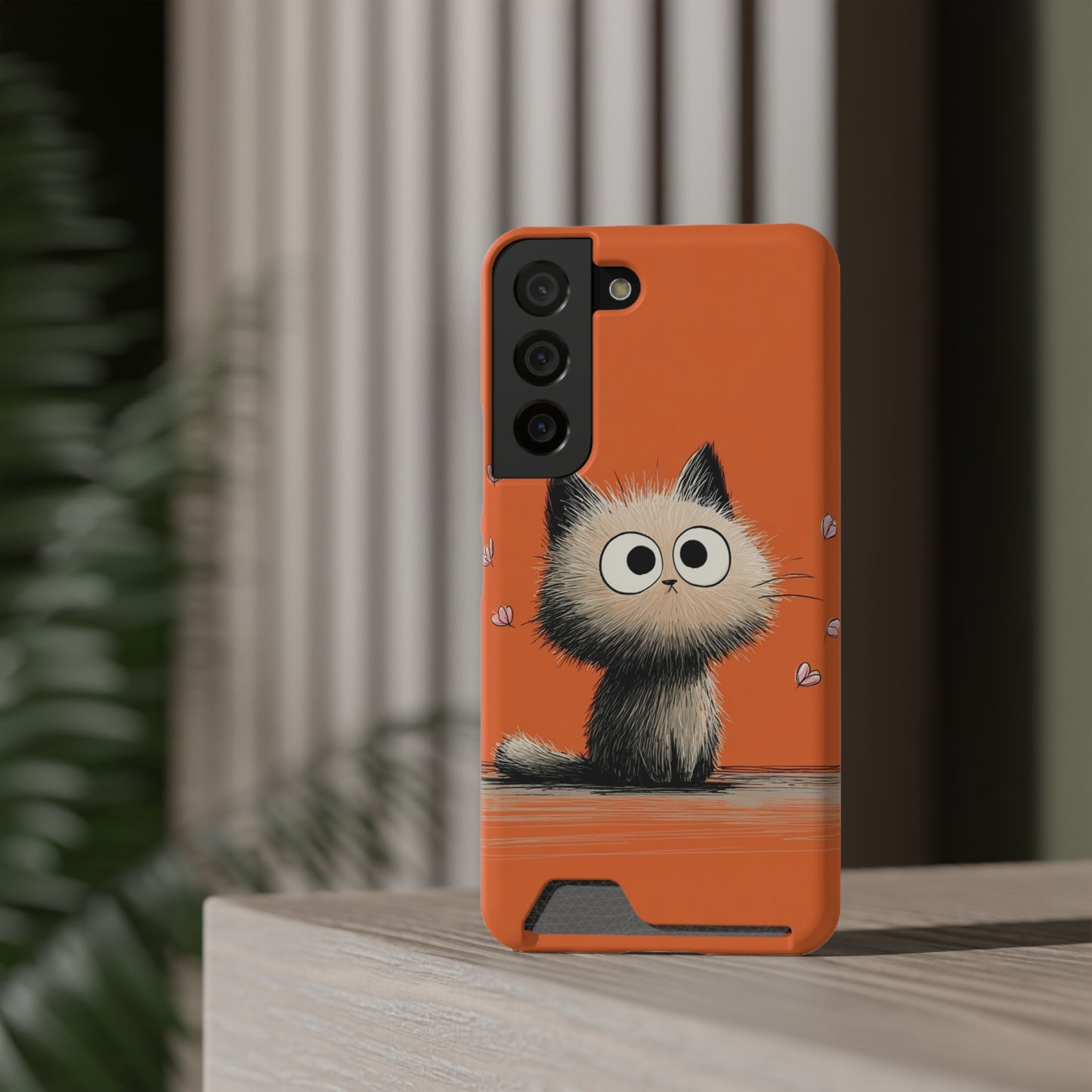 Cute Cat Phone Case with Card Holder, Playful Kitty Design, Pet Lover Gift, Cat Mom Accessory, Fun Birthday Present, Orange Cat Phone Case