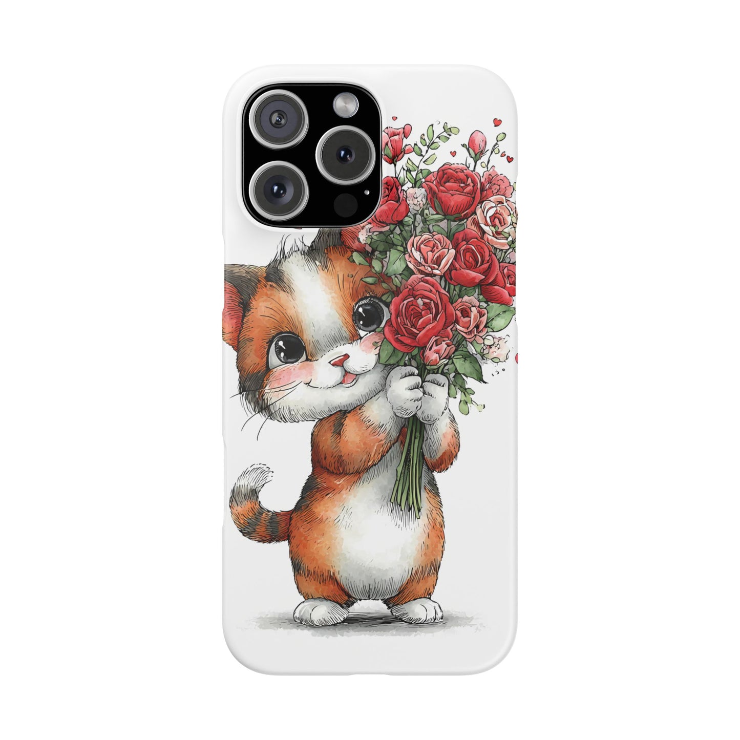 Cute Cat Snap Case with Floral Design, Pet Lovers Gift, Phone Protector for Valentine's Day, Cute Kitty Case, Animal Art Cover