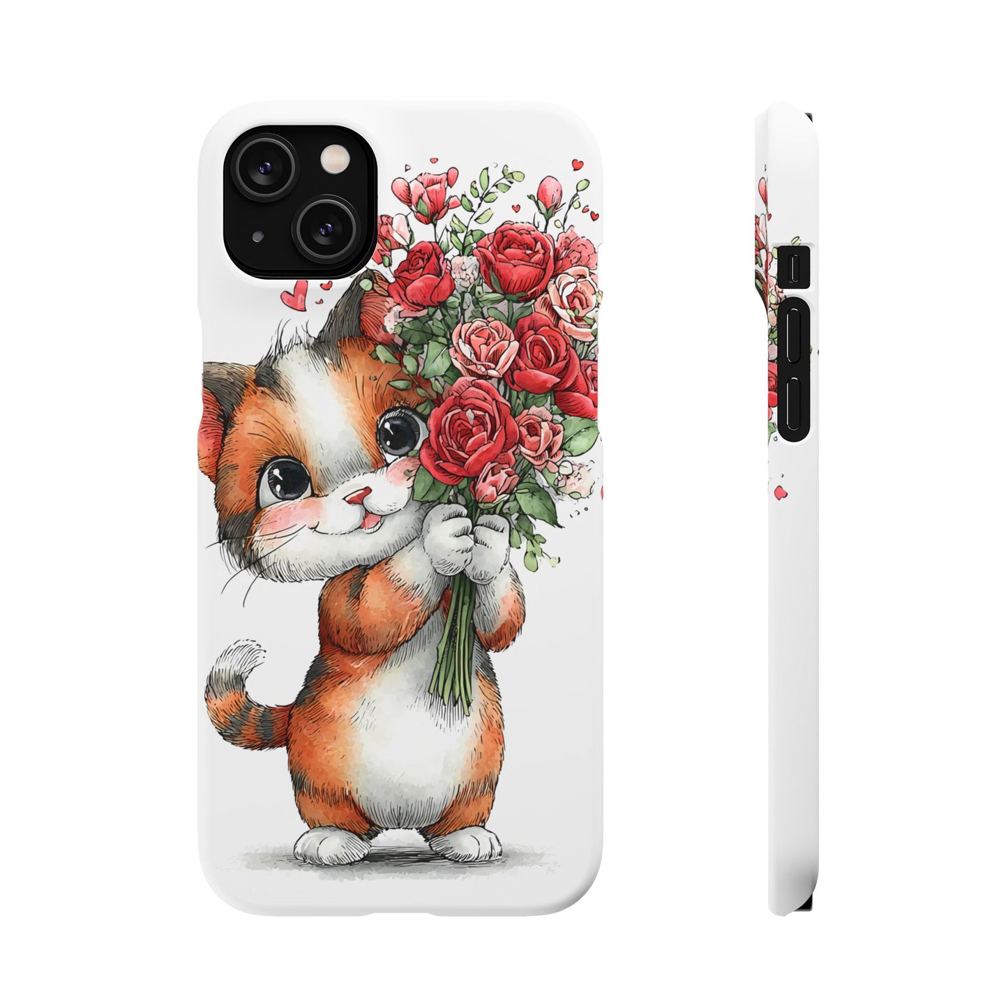 Cute Cat Snap Case with Floral Design, Pet Lovers Gift, Phone Protector for Valentine's Day, Cute Kitty Case, Animal Art Cover