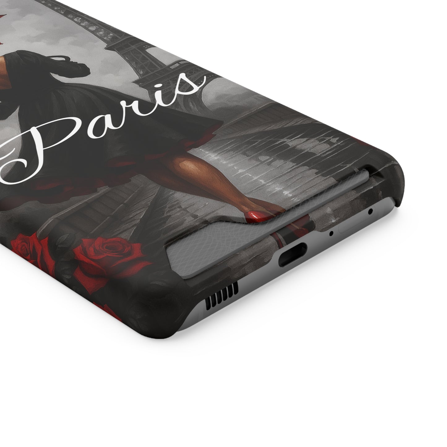 Elegant Parisian Phone Case with Card Holder, Stylish Gift for Travelers, Chic Accessory, Paris-themed, Practical Tech Holder