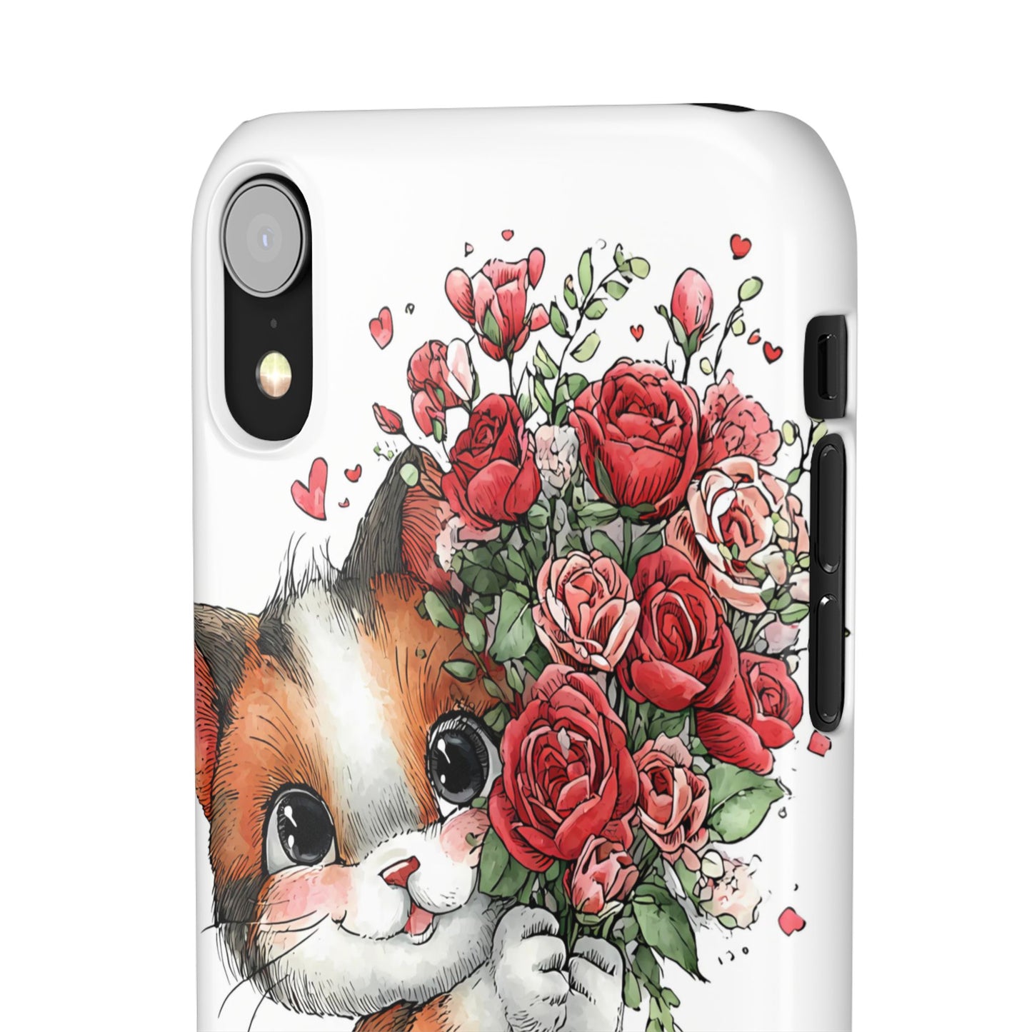 Cute Cat Snap Case with Floral Design, Pet Lovers Gift, Phone Protector for Valentine's Day, Cute Kitty Case, Animal Art Cover