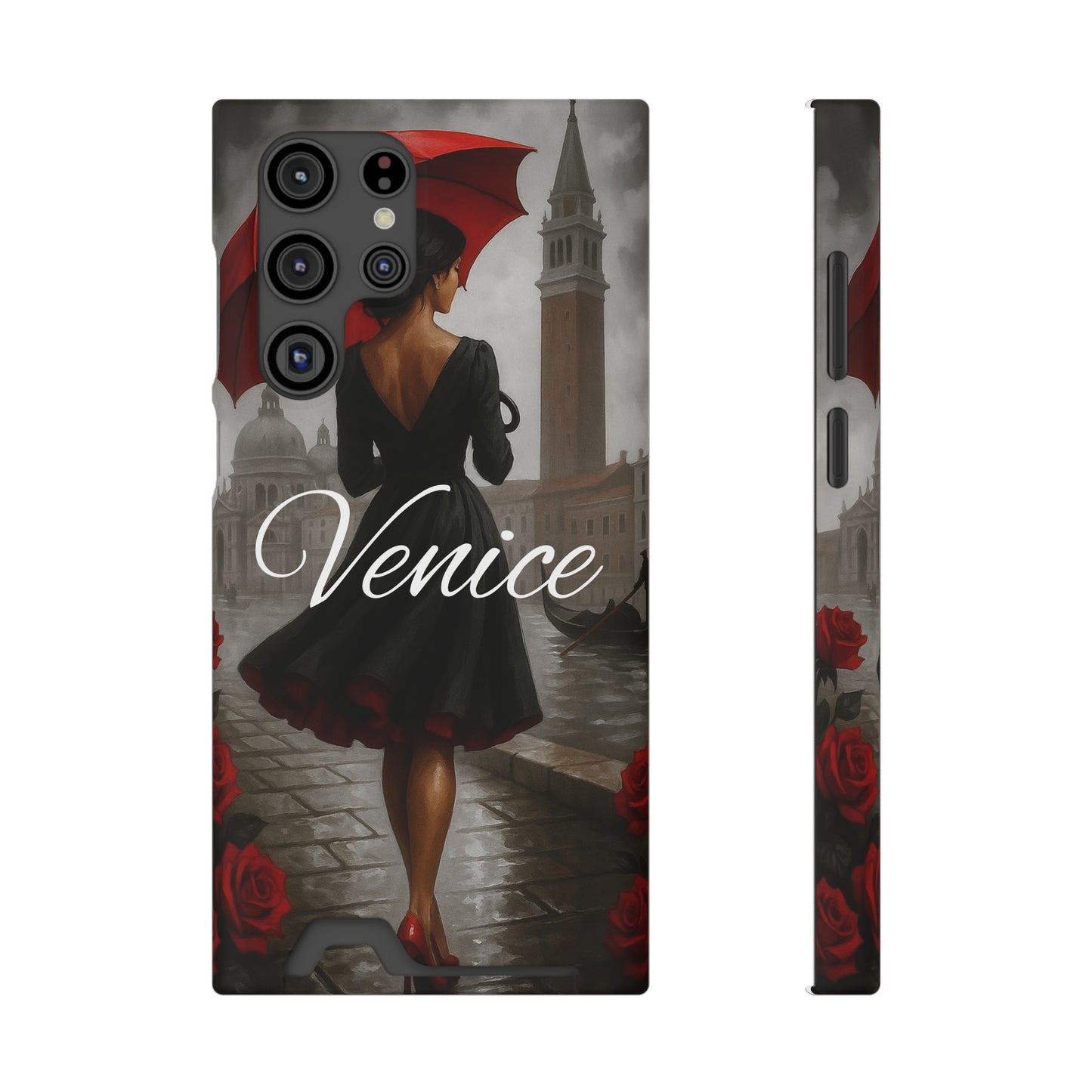 Phone Case With Card Holder, Venice Woman Design, Rainy Day Phone Wallet, Traveler Gift, Italian Art Accessory, Cute Cellphone Cover