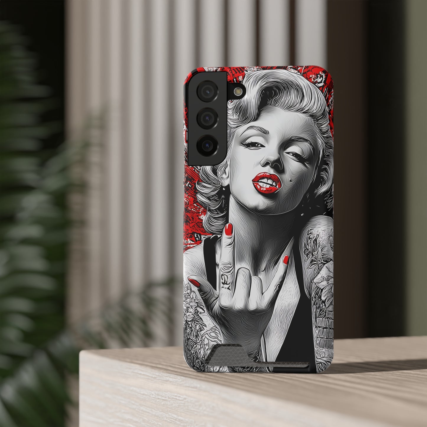 Bold Marilyn Monroe Phone Case with Card Holder, Stylish Phone Cover, Unique Gift for Her, Pop Culture Accessory, Modern Art Decor